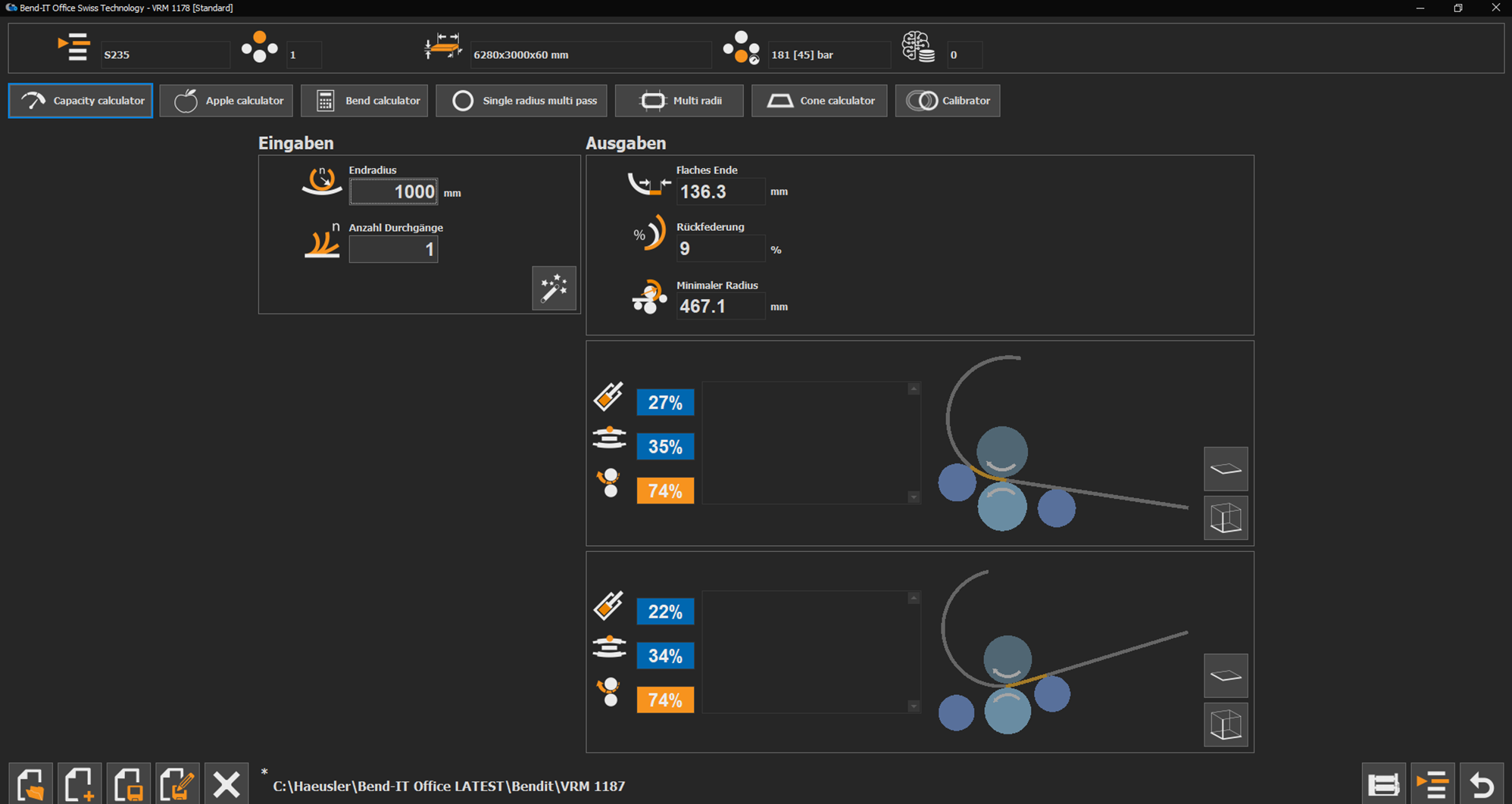 CNC round bending machine Software: Capacity Calculator - HAEUSLER AG